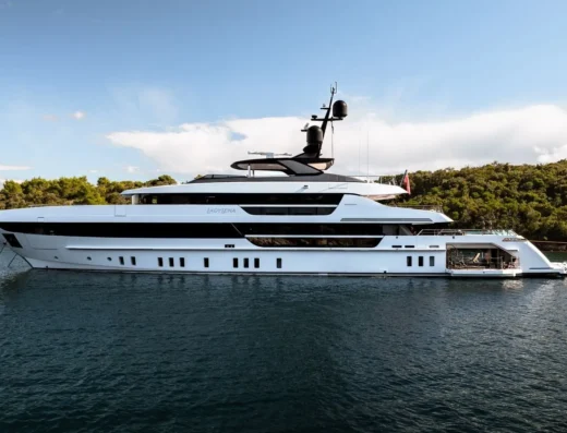Lady Lena luxury mega yacht with spacious sun decks and lavish amenities, chartered across the Mediterranean Sea.